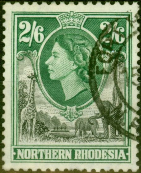 Valuable Postage Stamp from Northern Rhodesia 1953 2s6d Black & Green SG71 Fine Used