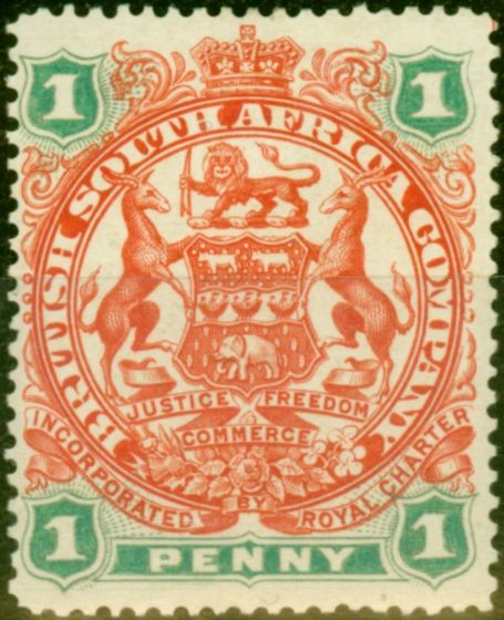 Old Postage Stamp from Rhodesia 1897 1d Scarlet & Emerald SG67 Fine Mtd Mint Stamp