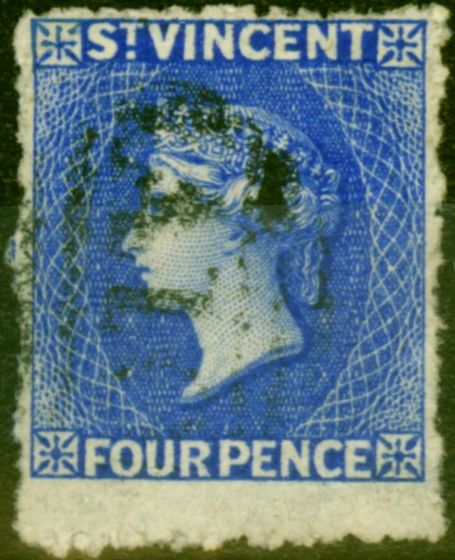 Old Postage Stamp from St Vincent 1881 4d Bright Blue SG38 Very Fine Used