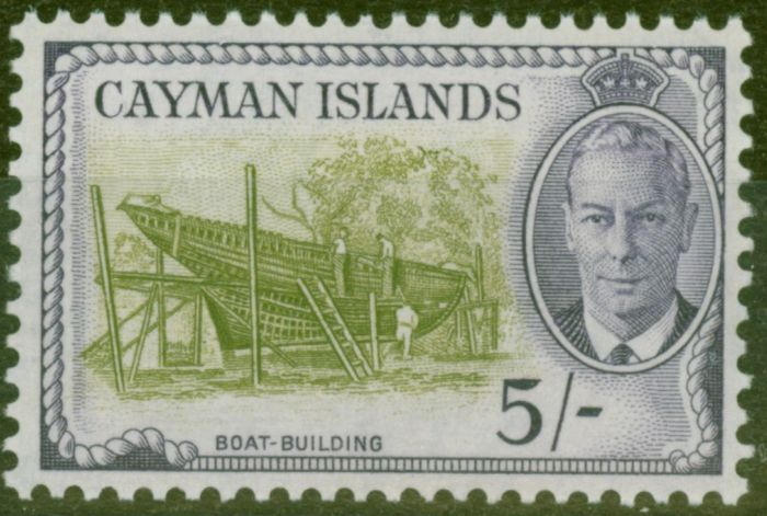 Old Postage Stamp from Cayman Islands 1950 5s Olive-Green & Violet SG146 Very Fine MNH