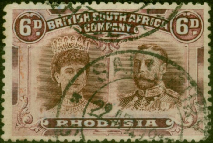 Rare Postage Stamp Rhodesia 1910 6d Brown & Purple SG145 Fine Used Stamp