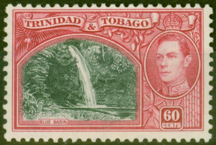 Rare Postage Stamp from Trinidad & Tobago 1938 60c Myrtle-Green & Carmine SG254 Fine Mtd Mint