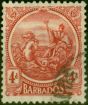 Valuable Postage Stamp Barbados 1921 4d Red-Pale Yellow SG214 V.F.U