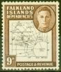 Rare Postage Stamp from Falkland Is Dep 1948 9d Black & Brown Thin Map SGG15 Lightly Mtd Mint