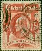 Old Postage Stamp from Falkland Islands 1904 5s Red SG50 Fine Used