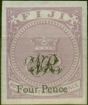 Valuable Postage Stamp Fiji 1877 4d on 3d Mauve Laid Paper SG34a Imperf Single Fine & Fresh LMM
