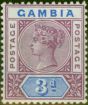 Old Postage Stamp from Gambia 1898 3d Reddish Purple & Blue SG41 Good Mtd Mint