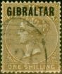 Old Postage Stamp from Gibraltar 1886 1s Yellow-Brown SG7 Very Fine Used