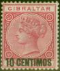 Collectible Postage Stamp from Gibraltar 1889 10c on 1d Rose SG16 Fine Lightly Mtd Mint