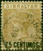 Old Postage Stamp from Gibraltar 1889 75c on 1s Bistre SG21 Very Fine Used