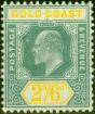 Rare Postage Stamp from Gold Coast 1906 2s6d Green & Yellow SG57 Fine Ligthly Mtd Mint