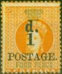 Collectible Postage Stamp from Grenada 1886 1d on 4d Orange SG39 Fine & Fresh Unused