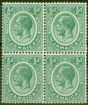 Old Postage Stamp from Jamaica 1921 1/2d Green SG92 V.F MNH & VLMM Block of 4