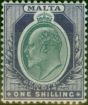 Old Postage Stamp Malta 1903 1s Grey & Violet SG44 Fine MM