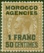 Valuable Postage Stamp from Morocco Agencies 1934 1f50 on 1s Bistre-Brown SG211 V.F Very Lightly Mtd Mint