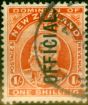 Old Postage Stamp from New Zealand 1910 1s Vermilion SG077 Fine Used