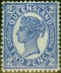 Valuable Postage Stamp Queensland 1897 2d Bright Blue SG234Var 'White Line Centre Left' Fine MM