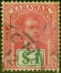 Old Postage Stamp Sarawak 1918 $1 Bright Rose & Green SG61 Good Used