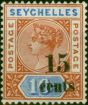 Rare Postage Stamp Seychelles 1893 15c on 16c Chestnut & Blue SG19 Fine MM