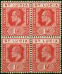 Collectible Postage Stamp St. Lucia 1907 1d Carmine SG67 Fine MM & MNH Block of 4