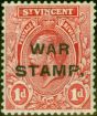 Collectible Postage Stamp from St Vincent 1916 1d Red SG122b Comma for Stop Fine Mtd Mint