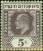 Valuable Postage Stamp from Straits Settlements 1906 5c Dull Purple SG130B Chalk Surface Fine Mtd Mint