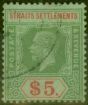 Old Postage Stamp from Straits Settlements 1923 $5 on Emerald Back Die II SG212d Fine Used