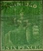 Rare Postage Stamp from Trinidad 1859 6d Deep Green SG28 Fine Used