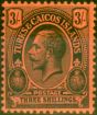 Rare Postage Stamp from Turks & Caicos Islands 1913 3s Black-Red SG139 Fine Very Lightly Mtd Mint