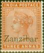 Old Postage Stamp from Zanzibar 1895 3a Brown-Orange SG10 Fine Lightly Mtd Mint