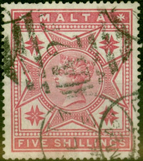 Rare Postage Stamp from Malta 1886 5s Rose SG30 Fine Used