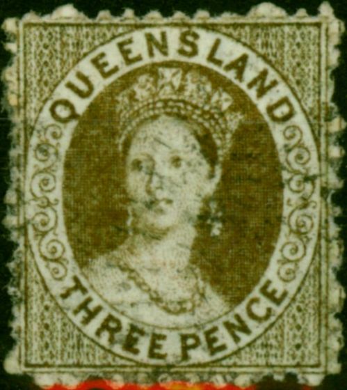 Valuable Postage Stamp Queensland 1863 3d Brown SG67 Fine Used
