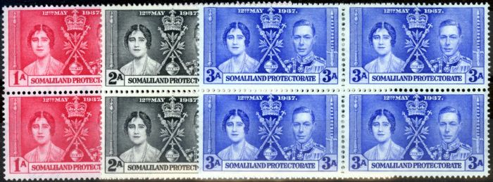 Valuable Postage Stamp from Somaliland 1937 Coronation set of 3 SG90-92 V.F MNH & LMM Blocks of 4