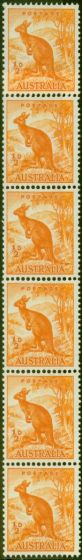 Old Postage Stamp Australia 1942 1/2d Orange SG179b Coil Join Strip of 6 V.F MNH
