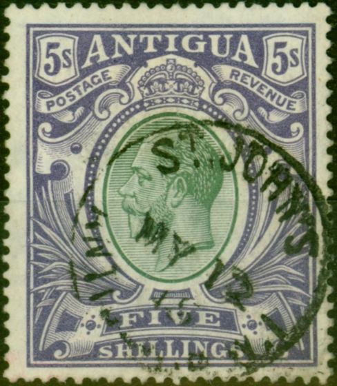 Valuable Postage Stamp Antigua 1913 5s Grey-Green & Violet SG51 V.F.U