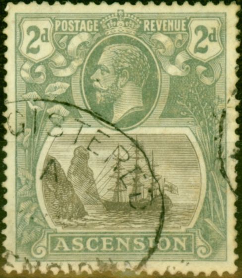 Old Postage Stamp from Ascension 1924 2d Grey-Black & Grey SG13 Good Used
