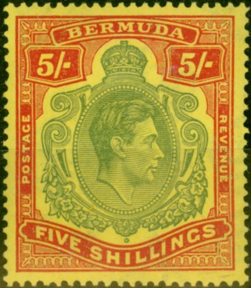 Old Postage Stamp Bermuda 1939 5s Pale Green & Red-Yellow SG118a Fine & Fresh LMM