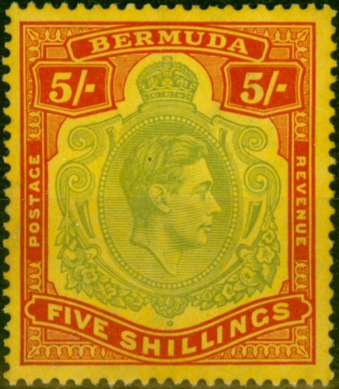Collectible Postage Stamp Bermuda 1939 5s Pale Green & Red-Yellow SG118a Fine MM