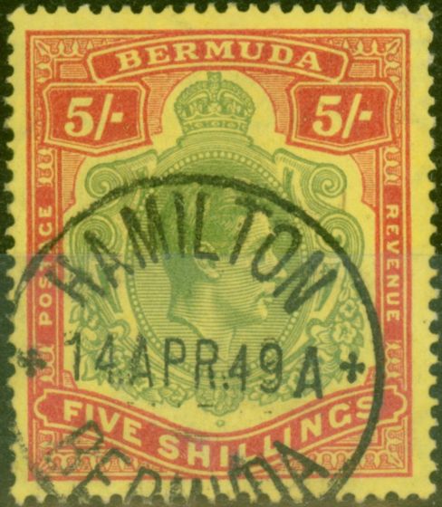 Collectible Postage Stamp from Bermuda 1943 5s Pale Bluish Green & Carmine Pale Red SG118d V.F.U
