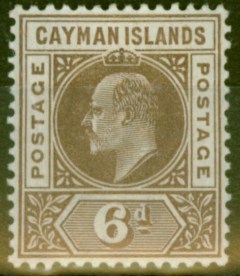 Rare Postage Stamp from Cayman Islands 1902 6d Brown SG6 Fine Mtd Mint