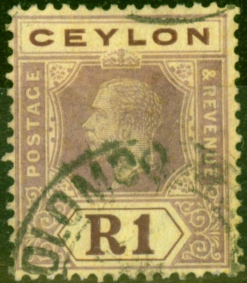 Old Postage Stamp from Ceylon 1923 1R Purple Pale Yellow SG354 Good Used Stamp