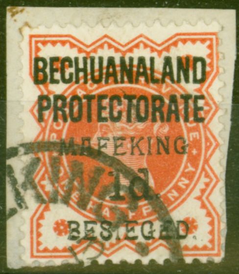 Old Postage Stamp from Mafeking 1900 1d on 1/2d Vermilion SG6 Fine Used on Small Piece Signed Richter