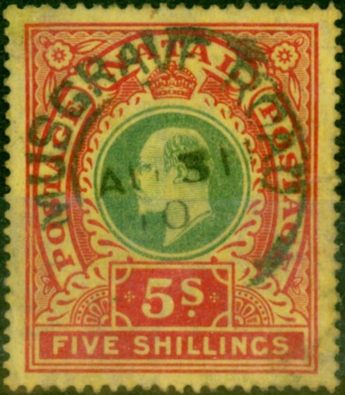Old Postage Stamp Natal 1908 5s Green & Red-Yellow SG169 Fine Used
