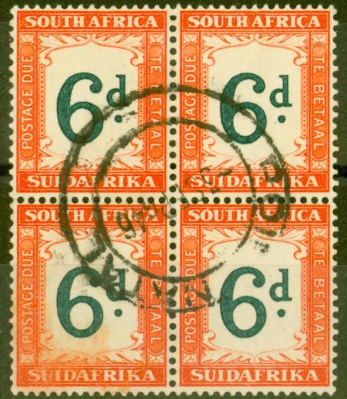 Collectible Postage Stamp from South Africa 1938 6d Green & Brt Orange SGD29a V.F.U Block of 4