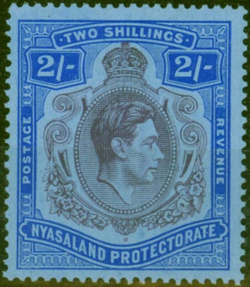 Old Postage Stamp from Nyasaland 1938 2s Purple & Blue-Blue SG139 Fine MNH