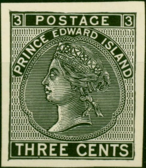 Prince Edward Island 1872 3c Black Plate Proof on Smooth Card Fine & Fresh Mint  Queen Victoria (1840-1901) Old Stamps