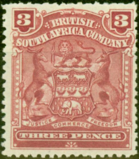Rare Postage Stamp from Rhodesia 1898 3d Claret SG81 Fine Mtd Mint