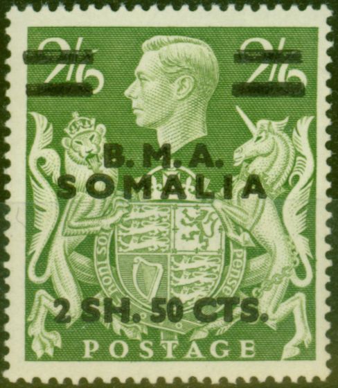 Collectible Postage Stamp from Somalia 1948 2s50c on 2s6d Yellow-Green SGS19 Fine MNH