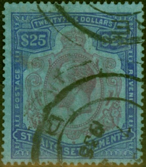 Rare Postage Stamp Straits Settlements 1923 $25 Purple & Blue-Blue SG240b Good Used (2)