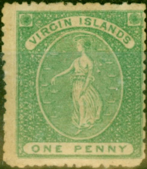 Rare Postage Stamp from Virgin Islands 1868 1d Yellow-Green SG12 Good Mtd Mint